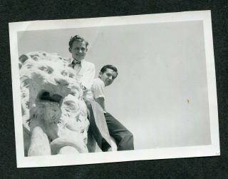 Vintage Photo Unusual View Of Men On Lion Statue In Open Sky 984021