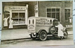 Vintage Photograph Tom Spittle Peoples Butcher Shop And Van 1930 