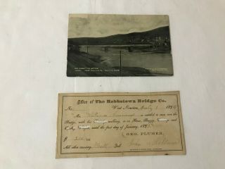 West Newton Pa Westmoreland County Old Robbstown Bridge Pc & Toll Receipt 1874