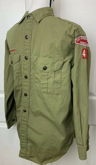 Boy Scouts Of America Vintage Mens Long Sleeve Shirt Uniform East Boroughs Patch