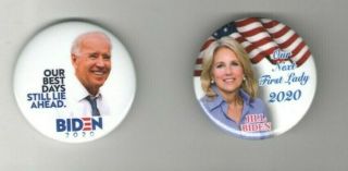 2020 Pin 2 Joe Biden Pinback Democratic Primary Campaign Jill First Lady