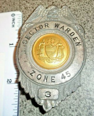 Obsolete/antique/vintage City Of Philadelphia Sector Warden Zone 45 Badge