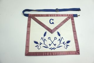 Vintage Masonic Masons Apron By C E Ward Co Embroidered Leather Silk Trim N7