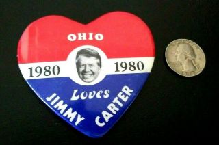 Vintage Ohio Loves Jimmy Carter For President 1980 Heart Shaped Campaign Pin
