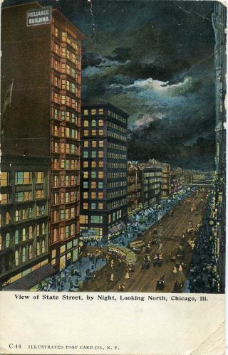 Illinois Chicago State Street By Night Looking North Postcard 15333