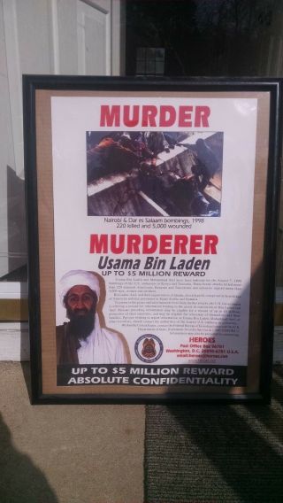Authentic Usama Bin Laden Wanted Poster - Issued By The Us State Dept 1999.