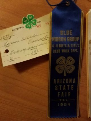 Vintage Pair Blue & White Ribbons 1954 Arizona State Fair 2