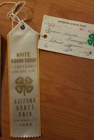 Vintage Pair Blue & White Ribbons 1954 Arizona State Fair 3