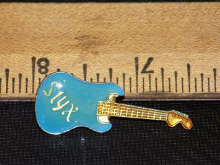 Vintage Styx Blue Guitar Shaped Metal Hat/lapel/jacket Pin,  Old Stock