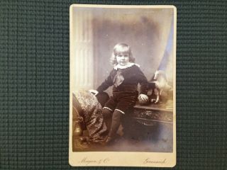Victorian Cabinet Card Photo,  Boy With Period Style Clothing & Toy,  Morgan & Co