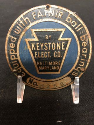 Rare Vintage Keystone Electric Co Metal Tag Sign 8258 Circa 1940’s Baltimore Md