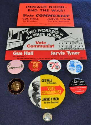 8 Vintage 1972 - 76 Communist Party Political Campaign Pinback Buttons 2 Stickers
