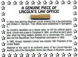 Historic Piece Of Wood From President Lincoln’s Law Office