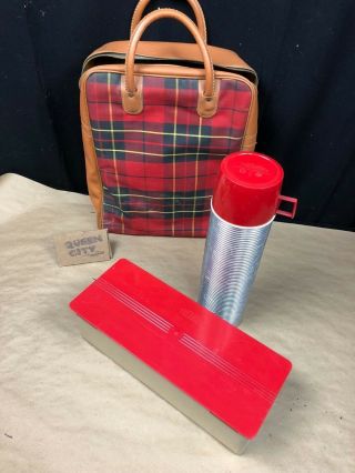 Vintage Thermos Plaid Lunch Kit/picnic Set W/bottle,  Case,  Lunchbox 50s 60s