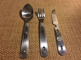 Vintage Boy Scout Silverware Utensil Set (knife Spoon Fork) & Case