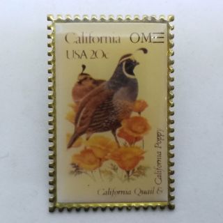 California Om Quail & Poppy Postage Stamp Lapel Pin