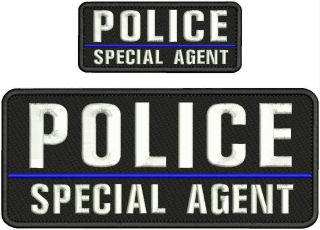 Police Special Agent Embroidery Patch 4x10 & 2x5 Hook On Back Blk/white//