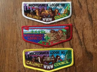 Michigamea Oa Lodge 110 Set Of 3 Old Scout Flap Patches