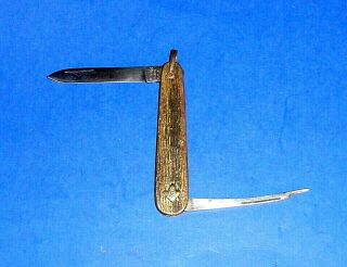 Vintage Or Antique Miller Bros.  Usa Knife W/gold Masonic Compass & Square Logo