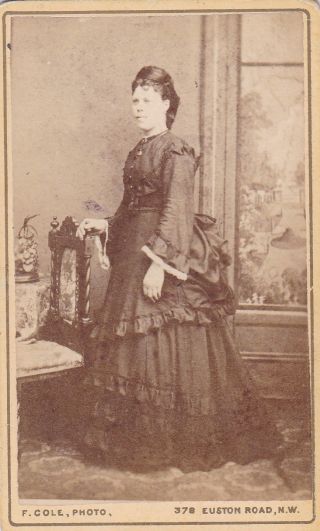 Antique Cdv Photo - Standing Lady.  Long Dress.  Bustle London Studio