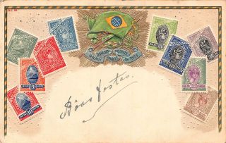 Brazil Embossed Stamps Flag Postcard
