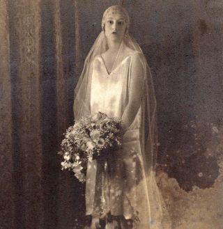 Kissing Bride In Satin Dress - Large Vintage 1920s Photo Portrait