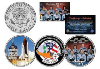 Space Shuttle Challenger In Memoriam Jfk Half Dollar Us 3 - Coin Set Nasa Mission