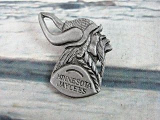 Minnesota Jaycees Jci Vtg Viking Head Bust Helmet Man Metal Pewter Lapel Pin