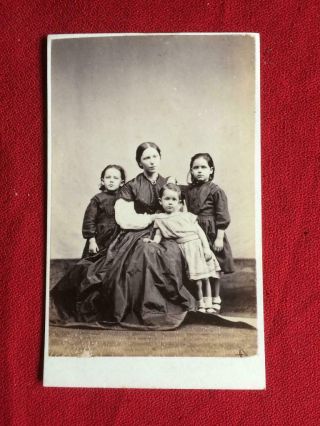 Victorian Cabinet Photograph Of Unknown Woman With Three Children C.  1870 J.  Lawt