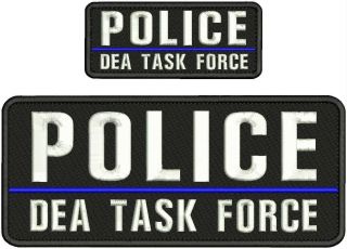 Police Dea Task Force Embroidery Patch 4x10 &2x5  Hook On Back Blk/white//