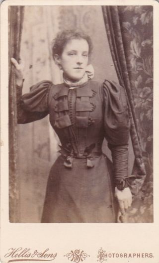 Antique Cdv Photo - Smart Lady Holding Drapes.  London Studios