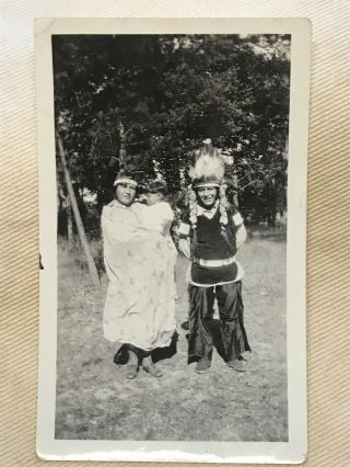 Antique Native American Plains Indian Photo Of Chief Wife Child Drum In Forest 6