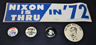 4 Vintage 1970s Anti - Nixon Anti - Vietnam Political Cause Pinback Buttons 1 Bumper