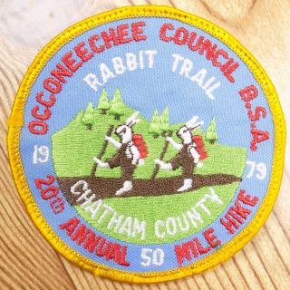 Vintage Boy Scout Patch Badge Occoneechee Council 50 Mile Hike Rabbit Trail 1979