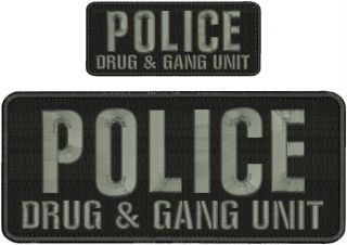 Police Drug And Gang Unit Embroidery Patch 4x10 And 2x5 Hook Grey