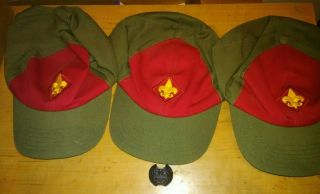 Three Vintage Bsa Boy Scouts Baseball Hat Usa Made Osfa Snapback & 2 Sash Clips