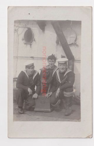 Gibraltar H.  M.  S.  Seraph Sailors And Mascot Bulldog ? Real Photo Pc 1921 - 10