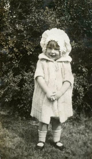 Yn43 Vtg Photo Little Girl In A Bonnet,  Rolled Down Sock C 1920 
