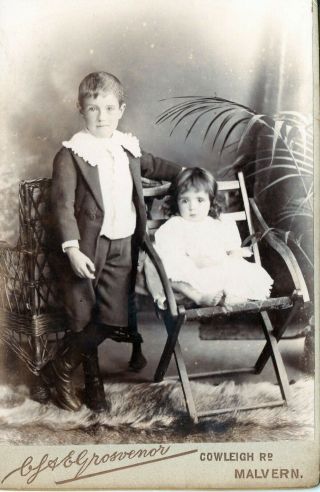 Cabinet Card Of Small Boy And Girl Seated Photo By C And F Grovenor Malvern