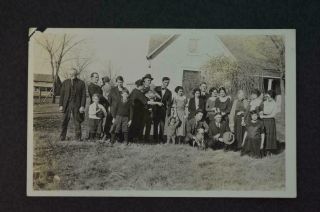Vintage Photo Postcard Family On Farm W/ Dog & Grumpy Old Man At Left 976023