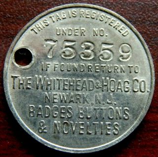 Vintage Whitehead & Hoag Co Newark Nj Knights Of Pythias Registered 75359 Rare