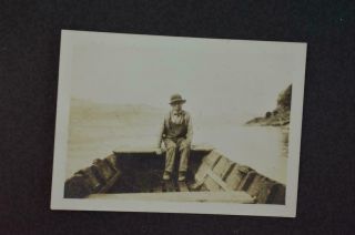 Vintage Photo Boy In Overalls Alone In Battered Old Boat 976024