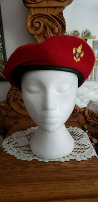 Vintage Bancroft Wool Military Boy Scout Beret Red Wool Adult Size