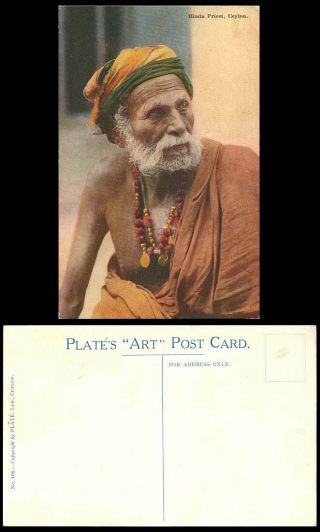 Ceylon Old Colour Postcard A Hindu Priest Native Man Ethnic Life Plate 