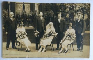 Vintage Old Photo People Fashion Pretty Women Men Wedding Bride Groom Group