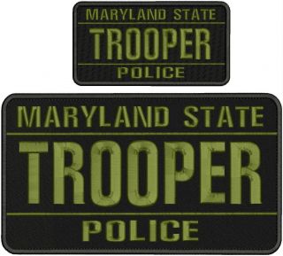 Maryland State Trooper Police Emb Patch 6x11&3x6 Hook On Back Blk/odgree