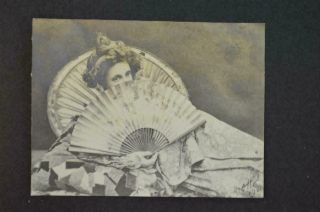 Vintage Photo Pretty Girl Hiding Behind Big Fancy Hand Fan 976021