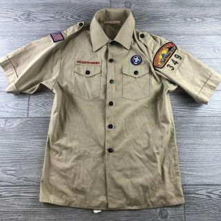 Boy Scouts Of America Youth Large Uniform Shirt Button Up Short Sleeve Tan (t140