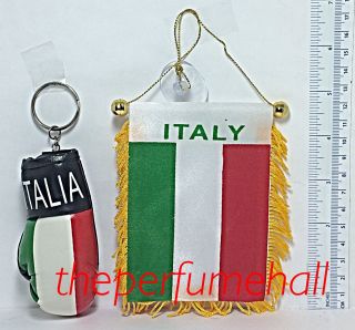 Italy Flag Italian Flag Mini Banner Boxing Glove Key Ring Car Rear View Mirror