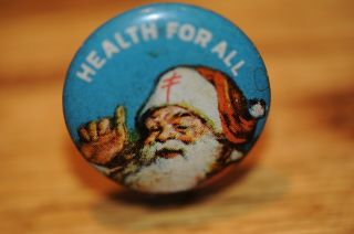 Health For All Santa Claus (1930 - 1931) Vintage Red Cross Pin - Back Button Old Pin